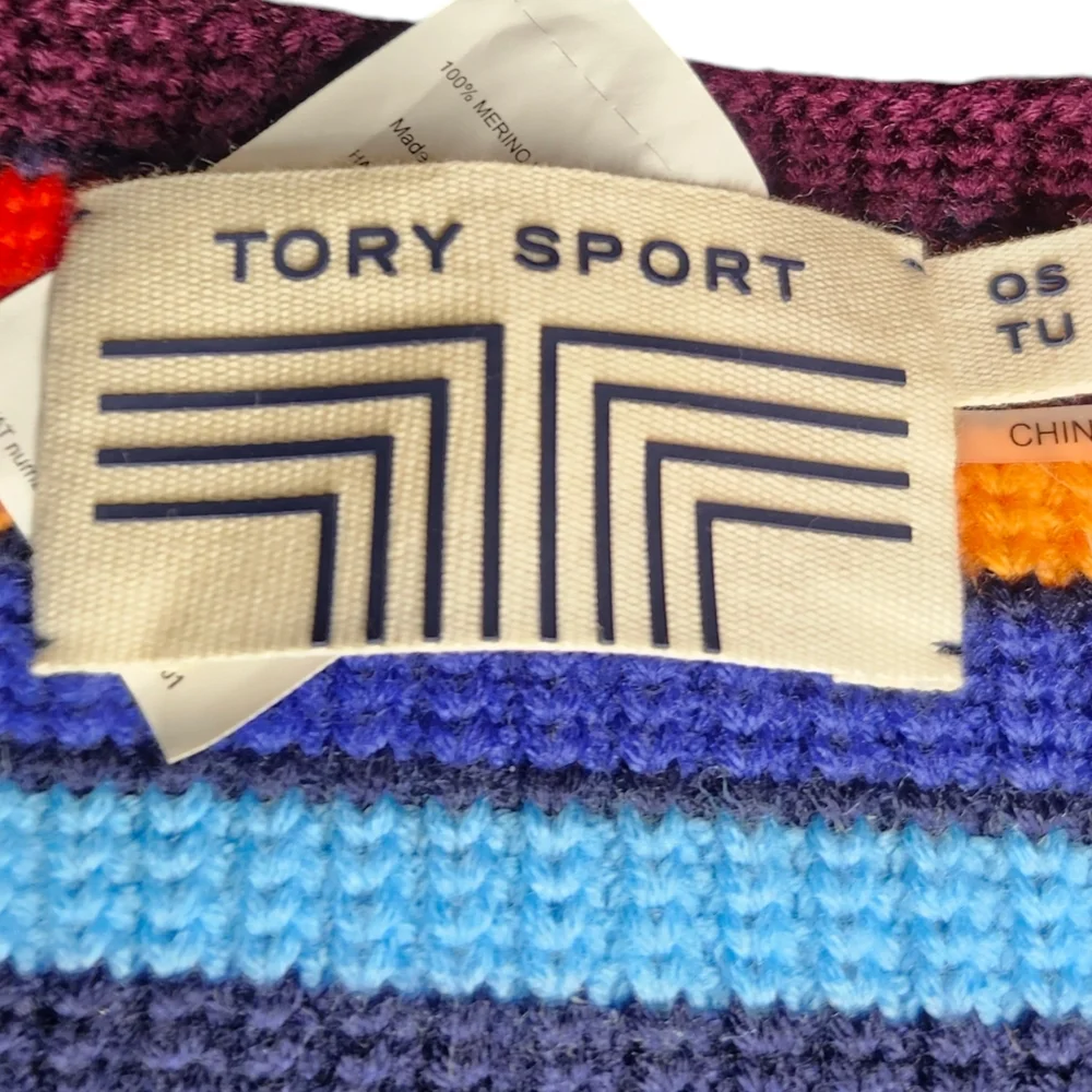 Tory Burch Tory Sport Merino Wool Cable Knit Scarf Navy Blue